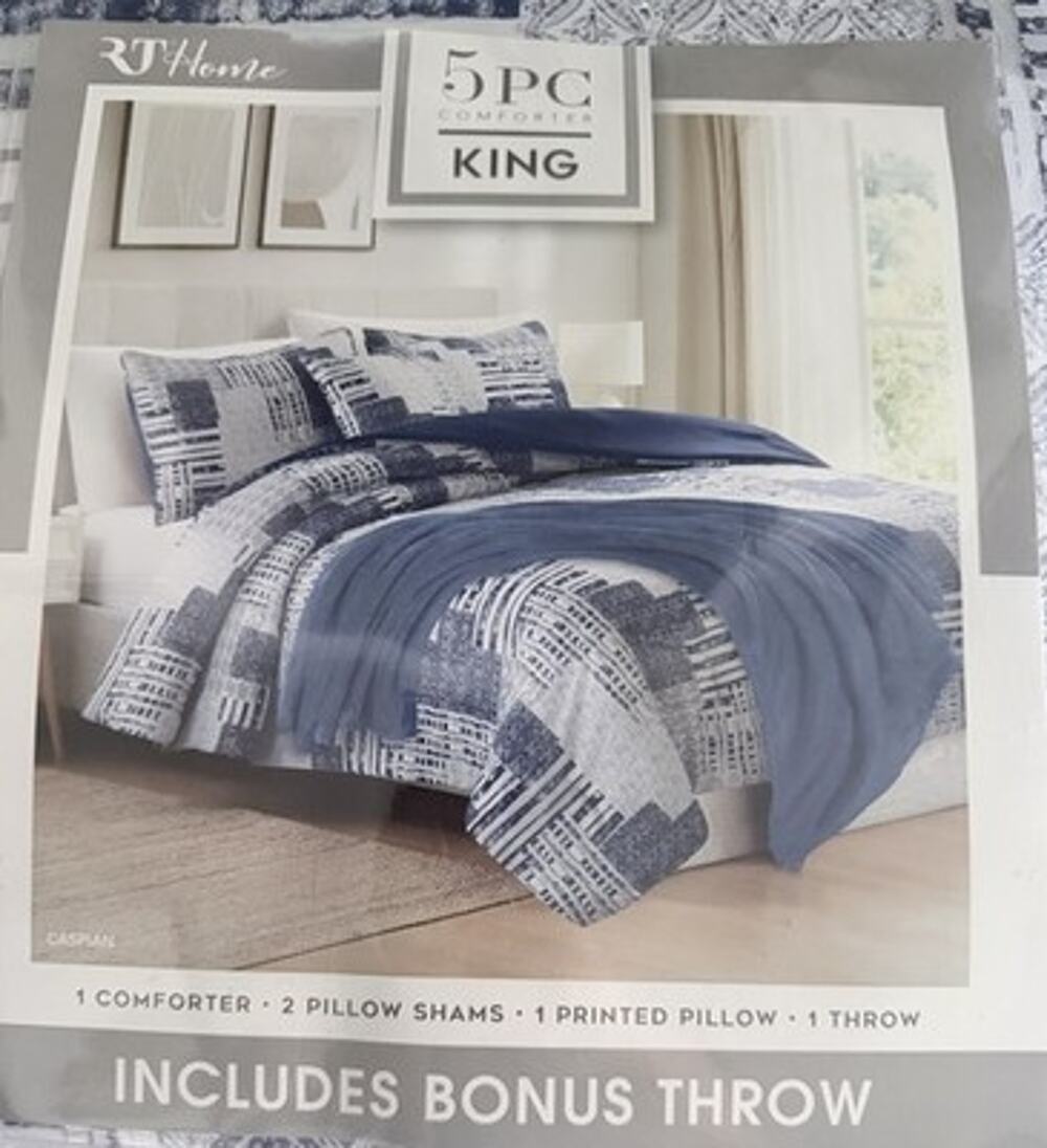 Rt Home Caspian 5 Pc Comforter Blue & White Modern Patchwork Casual Chic Wayfair